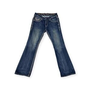 Vintage Rock Revival Eldon Jeans 33x32 Dark Wash Bootcut Heavy Stitching Men’s